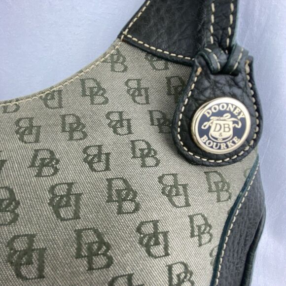 VTG Dooney & Bourke DB Monogram Small Shoulder Bag Brown Leather Crescent Hobo - Picture 3 of 16